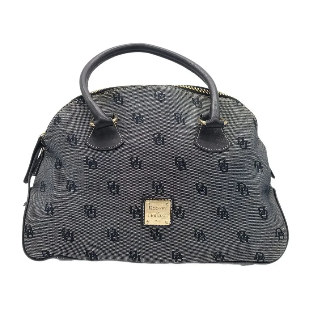 Dooney & Bourke Large Gray Monogram Canvas & Leather Trim Dome Satchel Bag GUC